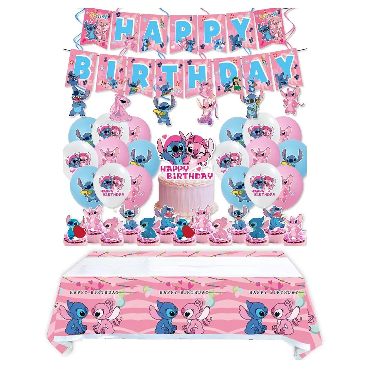 65 Pieces Stitch Birthday Party Supplies Set for Pink Stitch Theme Party Decor