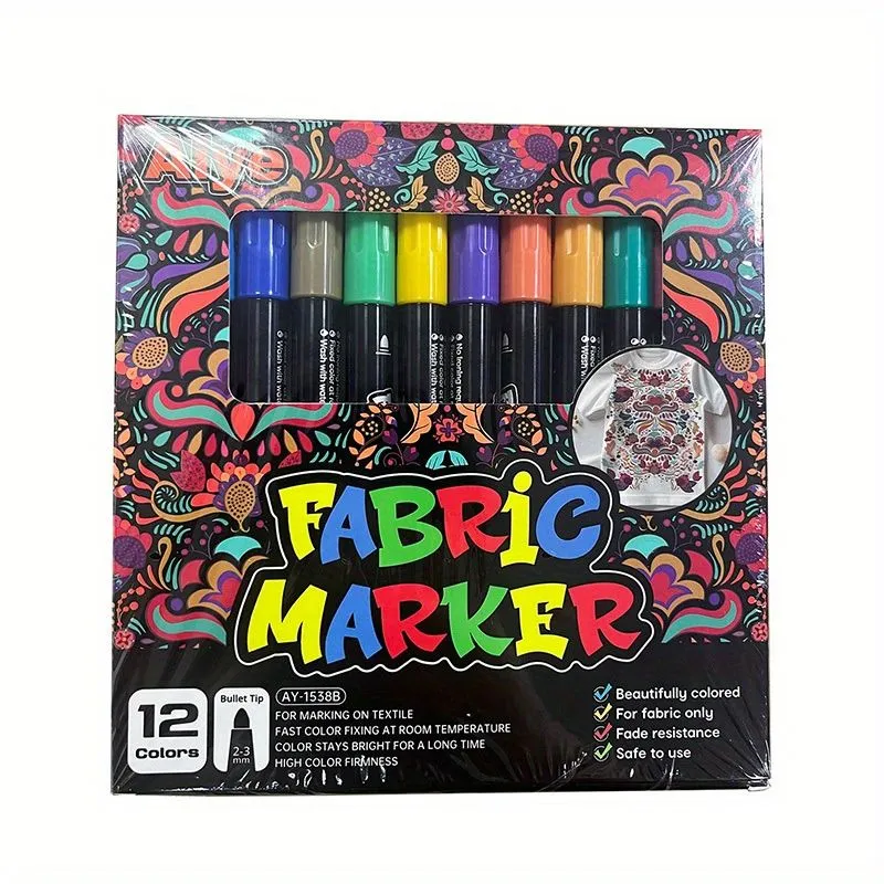 12PCSFabric Markers Pens Set, Permanent Washable Paint Pens for Clothes