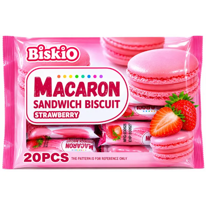 Macaron Sandwich Biscuit - Strawberry Flavour - Biskio (20pcs)