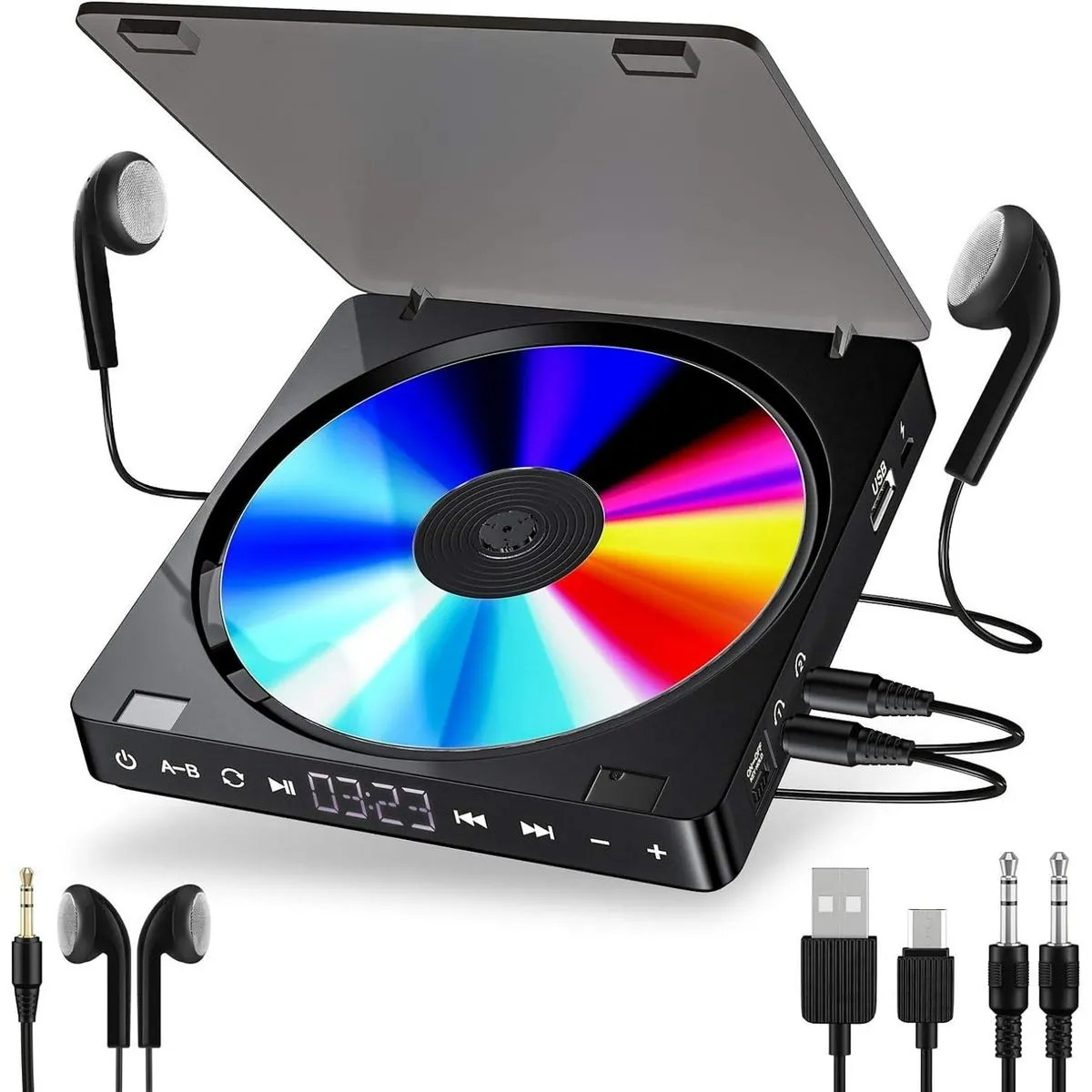 Portable CD Player 1200 mAh Personal Rechargeable MP3 CD Player