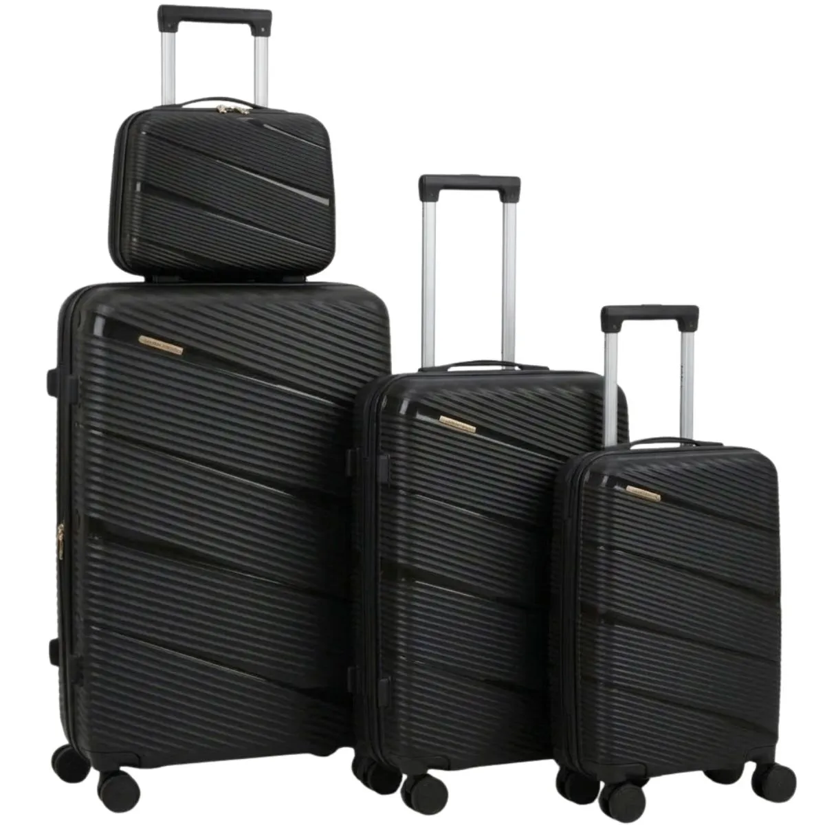 SMTE - 4 Piece Polypropylene Suitcase Set 8 Wheel Spinner Luggage - Black