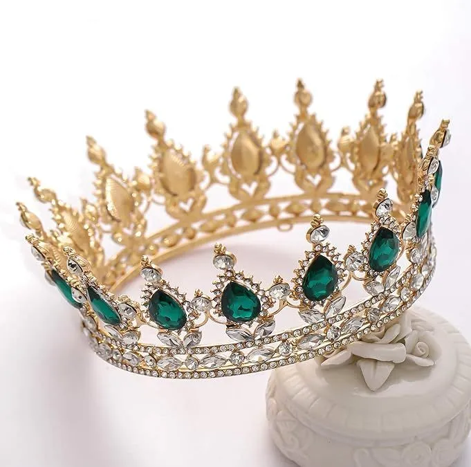 Forseven Queen Crown Rhinestone - Gold and Green