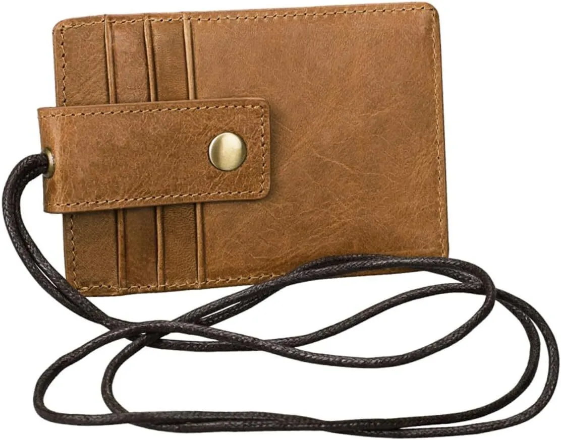 Leather Hanging Neck ID Badge Holder With Lanyard, Suitable For Multiple O