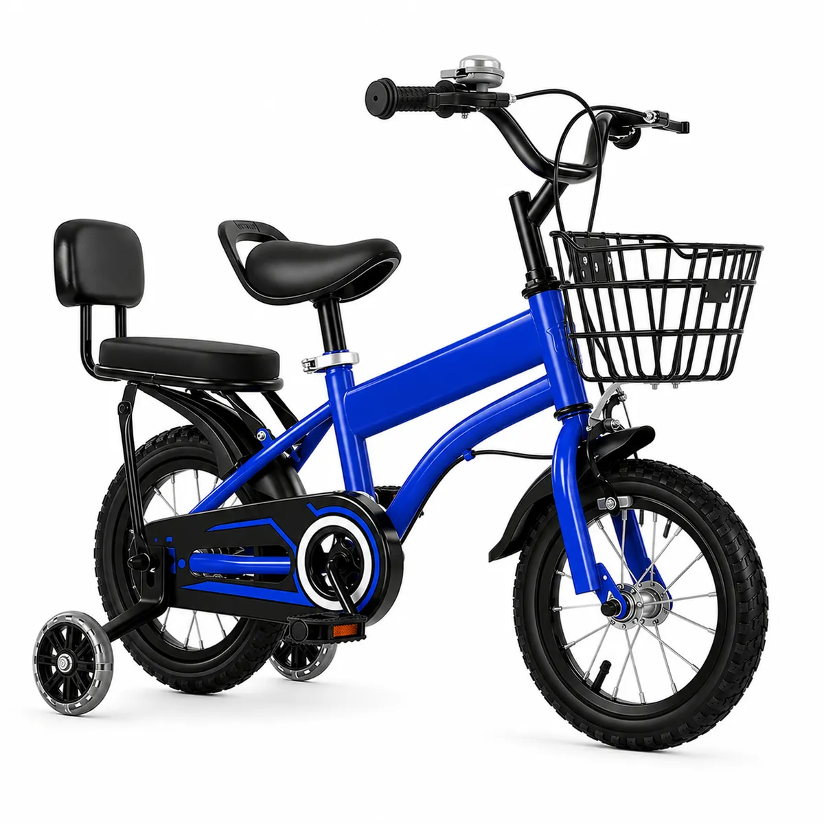 Kids Bike Children Bicycle with Training Wheels & Back Relay Rack - 16 inch - Blue, Black