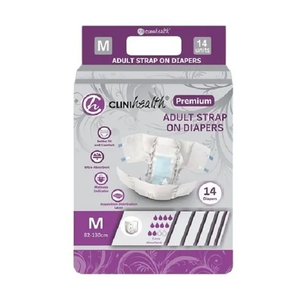 Clinihealth - Premium Strap On Adult Diapers (14 Per Pack) - M