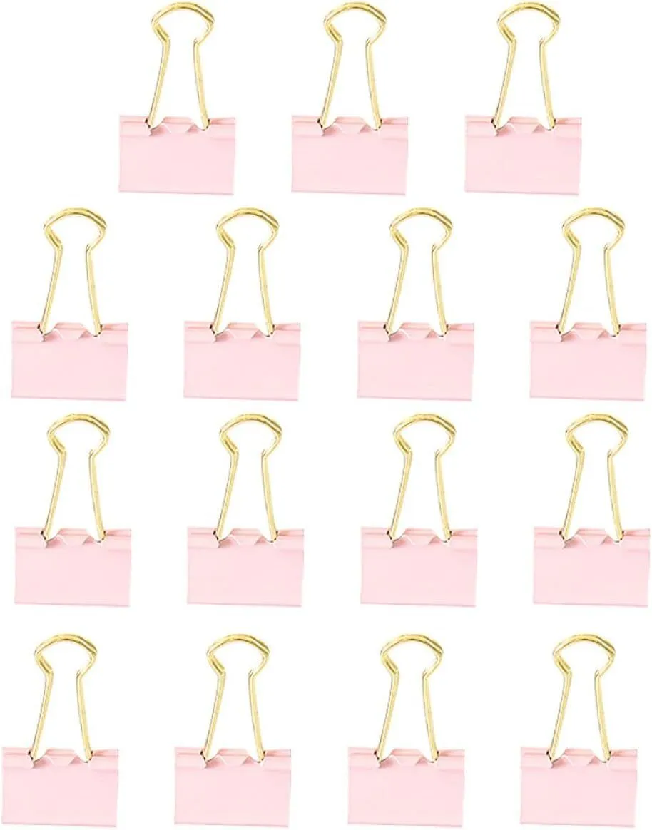 15pcs Medium Pink Binder Clips Metal Paper Clamps Office Stationery File