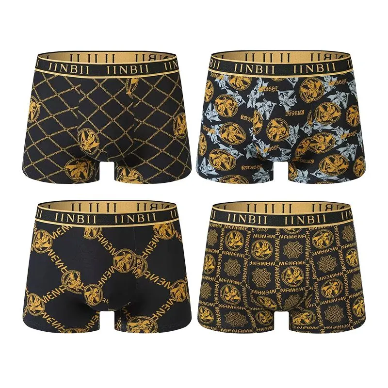 OYY 4 Pack Men's Underwear Luxury Gold Printed Boxer Briefs Quick Dry Soft