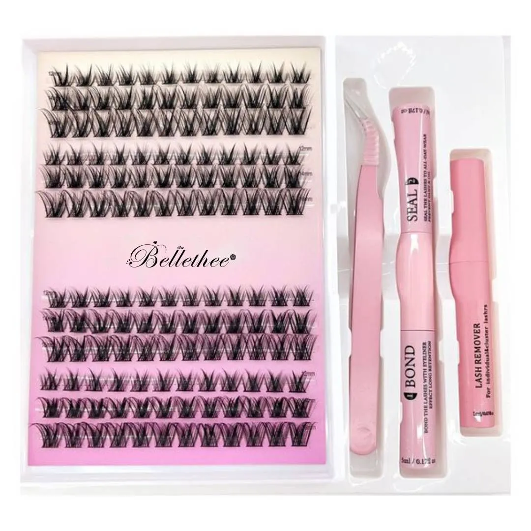 Lash Extension Kit 144Pcs Lash Clusters D Curve Bond Seal & Tweezer 12-14mm