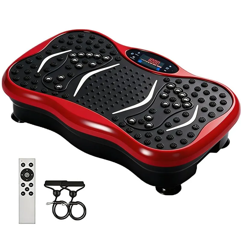 Vibration Plate With 99 Levels, Bluetooth & Resistance Bands - Black and Red