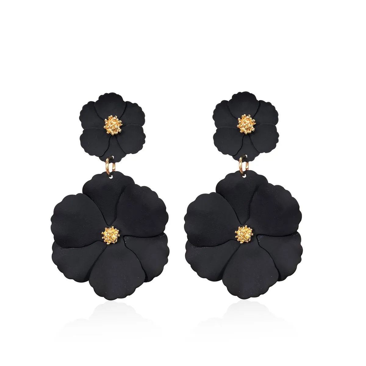 Floral Petal Dangle Earrings | Women's Statement Jewelry - Black