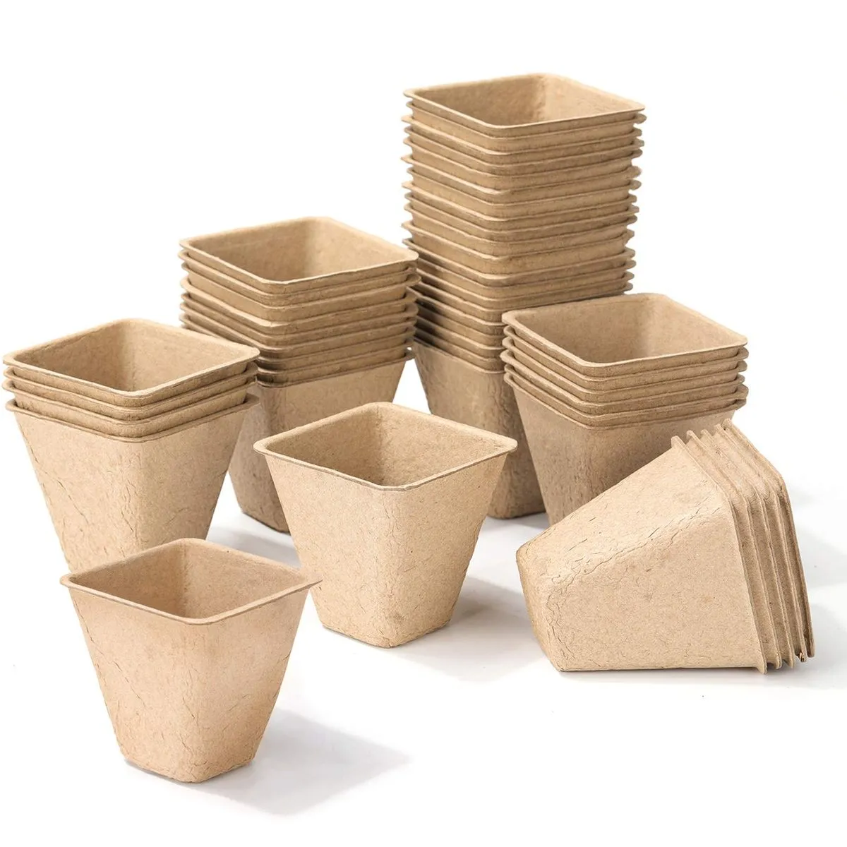 50Piece - 8cm Square Seedling Cups-Biodegradable Paper Pulp Pots