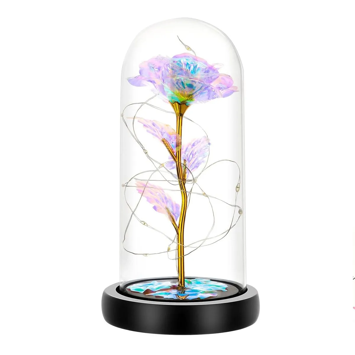 Eternal Rose in Glass Dome - Forever Flower Gift with Illumination - Gold