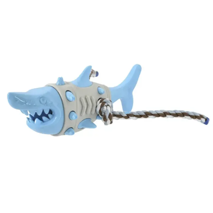 Durable Shark Shape Chew Toy with Rope for Aggressive Chewers - Blue