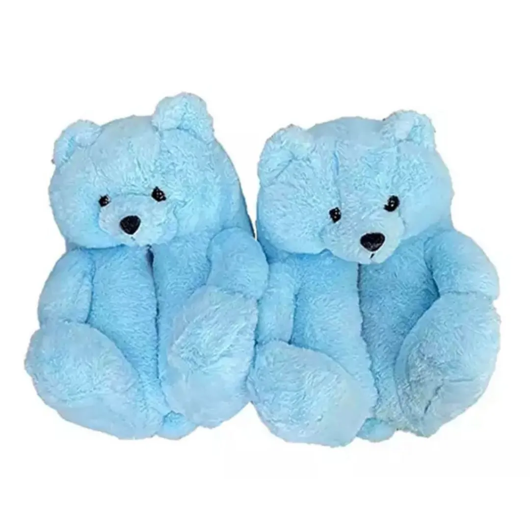 Teddy Bears Women Puffs Slippers - Blue