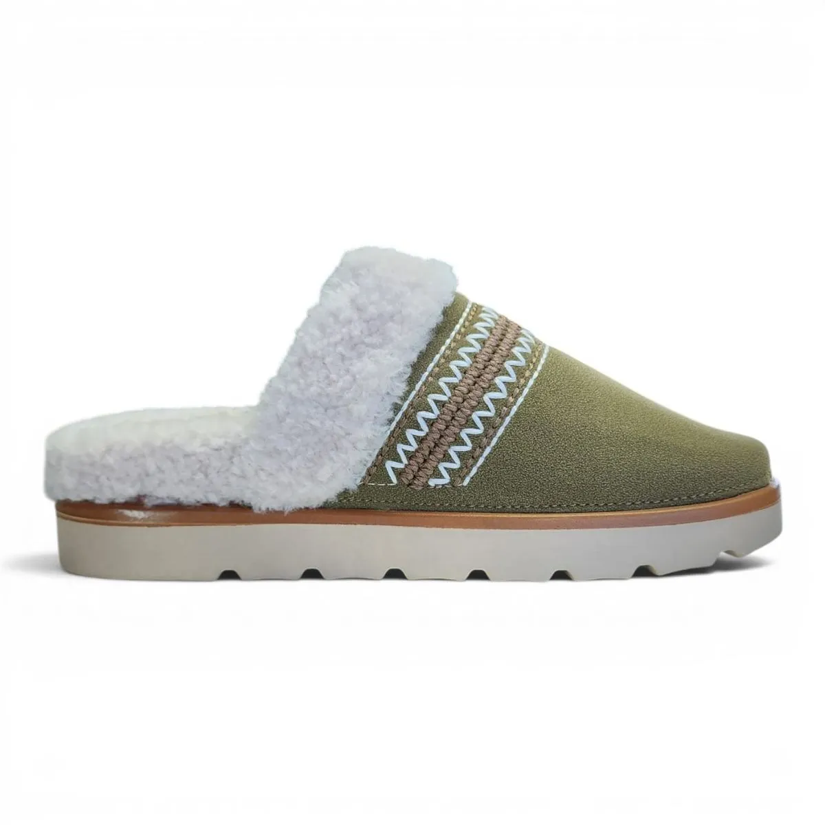 Women Sherpa-Lined Slip-On Mule Slippers - green colour