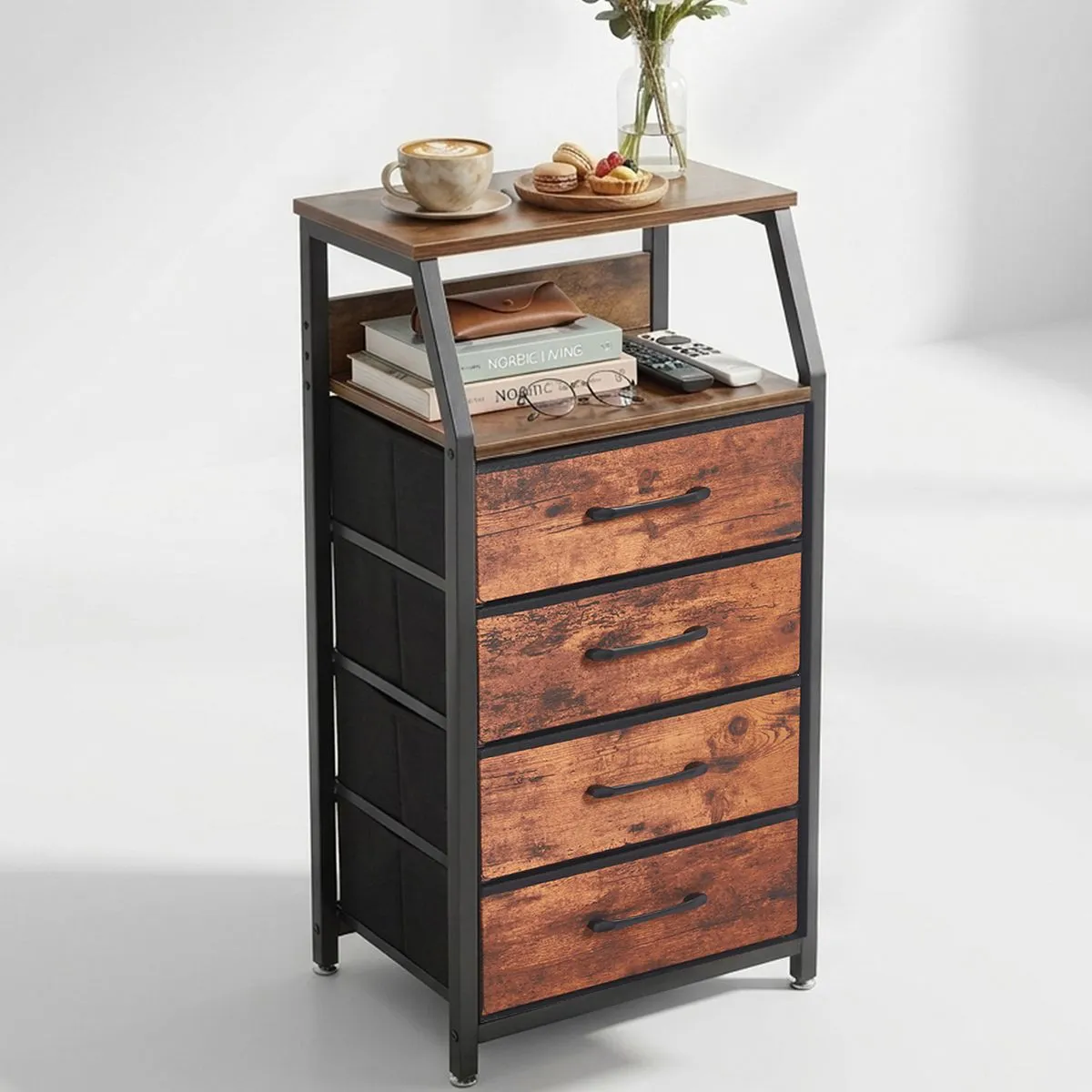 Storage Rack Shelves 4 Drawer 2 Tier Bookshelf Kitchen Organizer