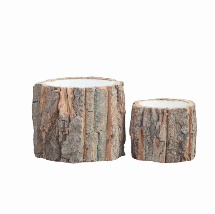2PCS(L Size+S Size)Creative Natural Tree Bark Decorative Flower Vase Bucket