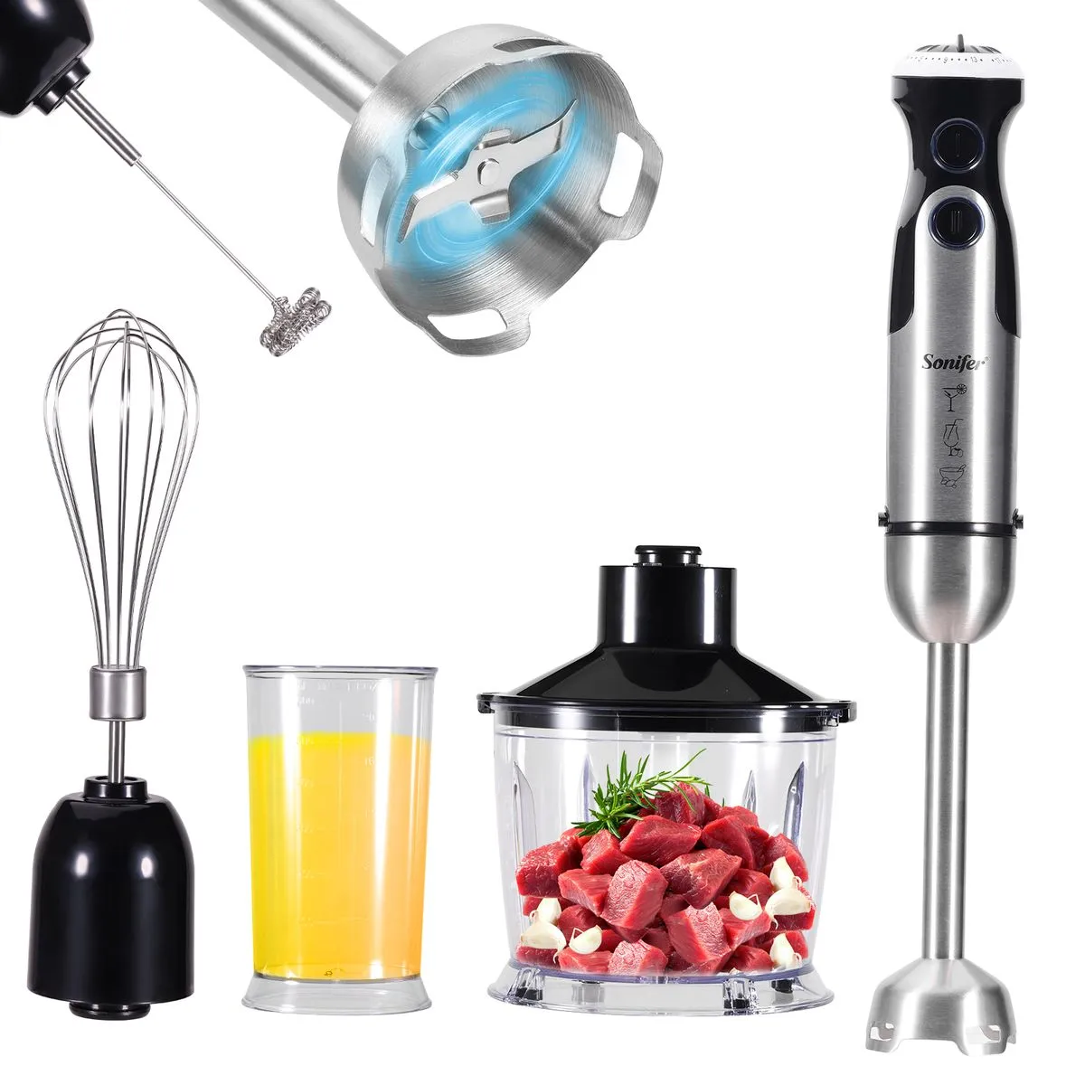 Sonifer 1200W Stick Blender Set 5-in-1 Chopper Whisk for Smoothies & Soup