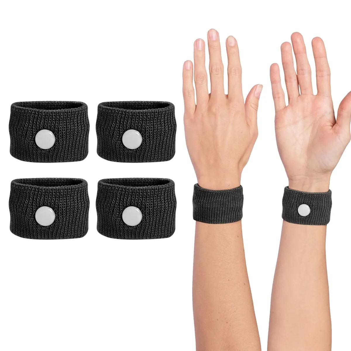 2 Pairs Motion Sickness Wristband: Anti-Nausea for Travel, Adults & Kids - Black