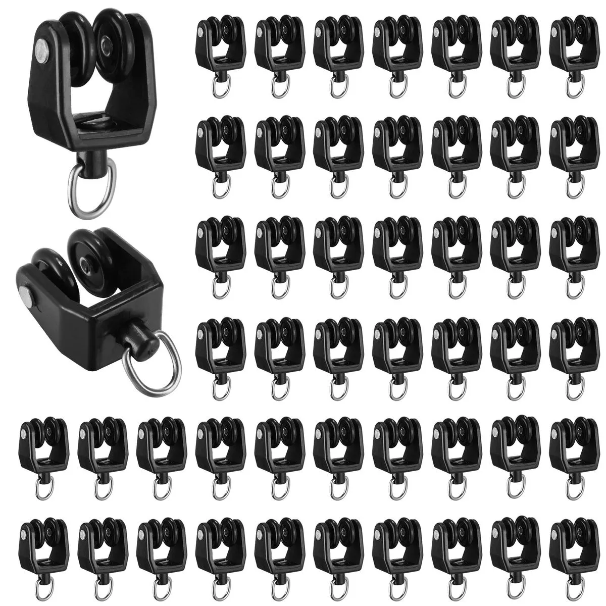 Chenshia 40Pc Curtain Track Pulleys Curtain Rail Wheels Hooks Curtain Track - Black