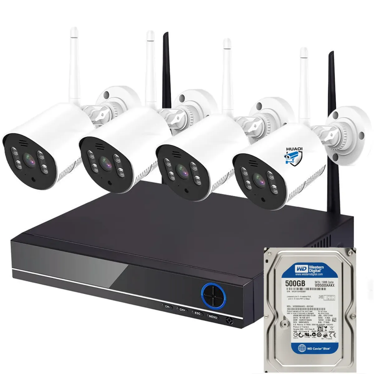 Security Camera System Kit,+ 500 GB HDD +8CH 2MP WiFi NVR +4 2MP Cameras