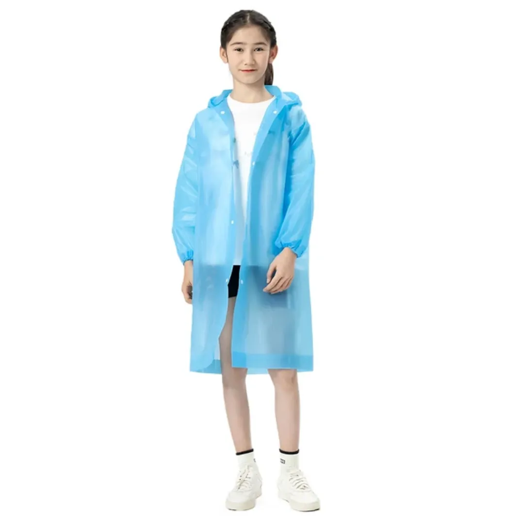 Children's Raincoat Rainwear Poncho Long Sleeved Waterproof Outdoor Hooded - Blue