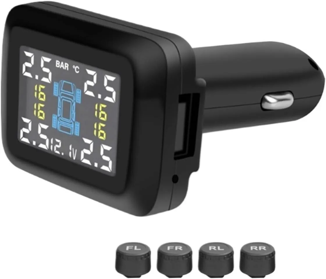 Cigarette Lighter Car Tire Pressure Monitor, 4 Sensors, Real-Time Display