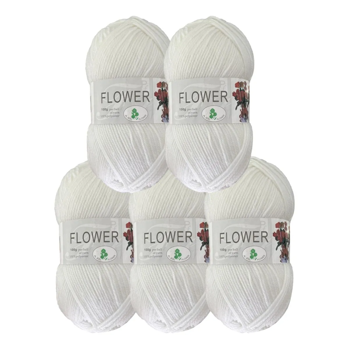 Double Knitting Polyester Yarn 100g (Pack of 5) White