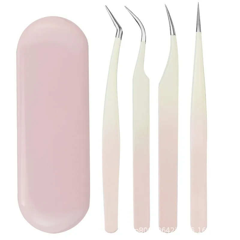 4 Sets Fiber Tip Lash Tweezers for Removal Eyelash Extension Eyebrows