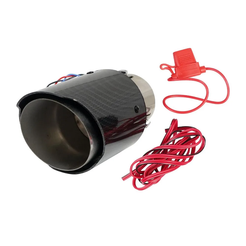 Carbon Fiber LED Exhaust Tip with Red Light, Stainless Steel, 35-61mm