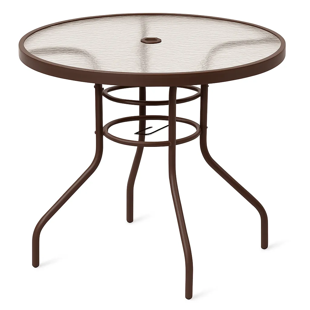 80cm Outdoor Dining Table - Round Tempered Glass Patio Table