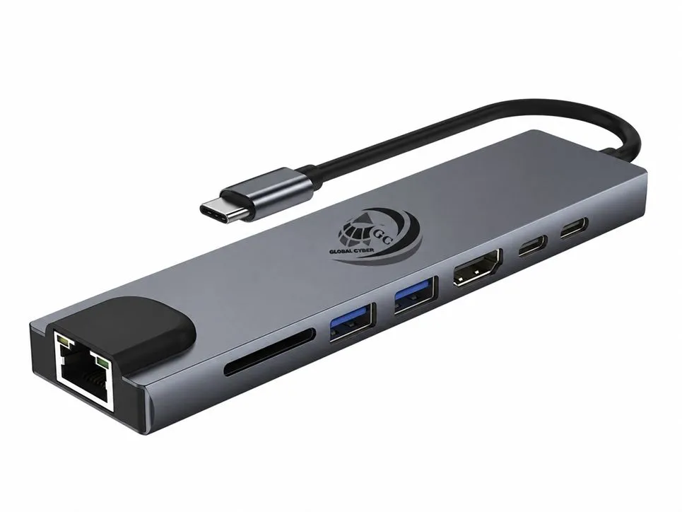 8-in-1 USB-C Ethernet Adapter Hub & HDMI, USB 3.0 & SD/TF Card Reader