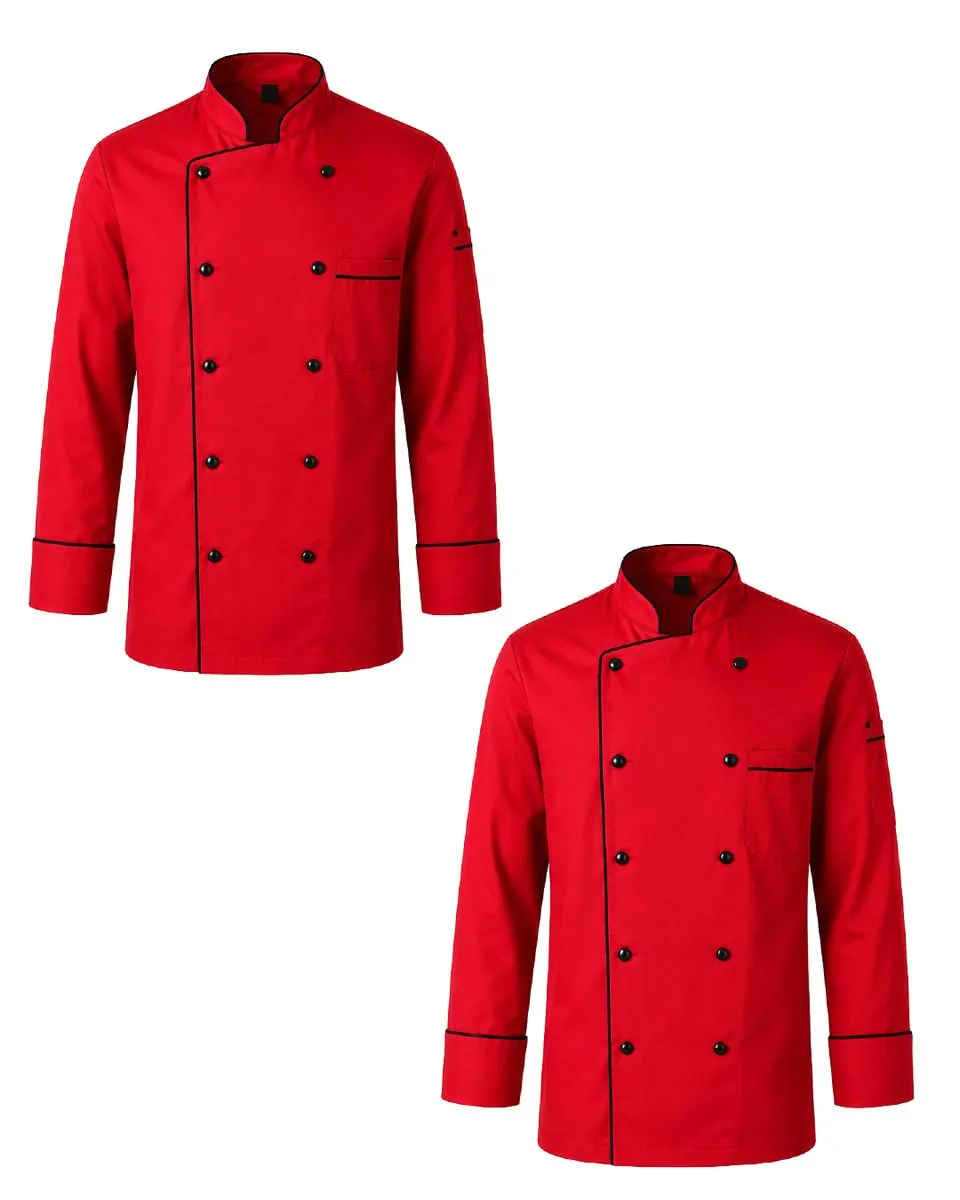 The Chef Collection - Red Cotton Twill Executive Chef Jackets - 2 Pack