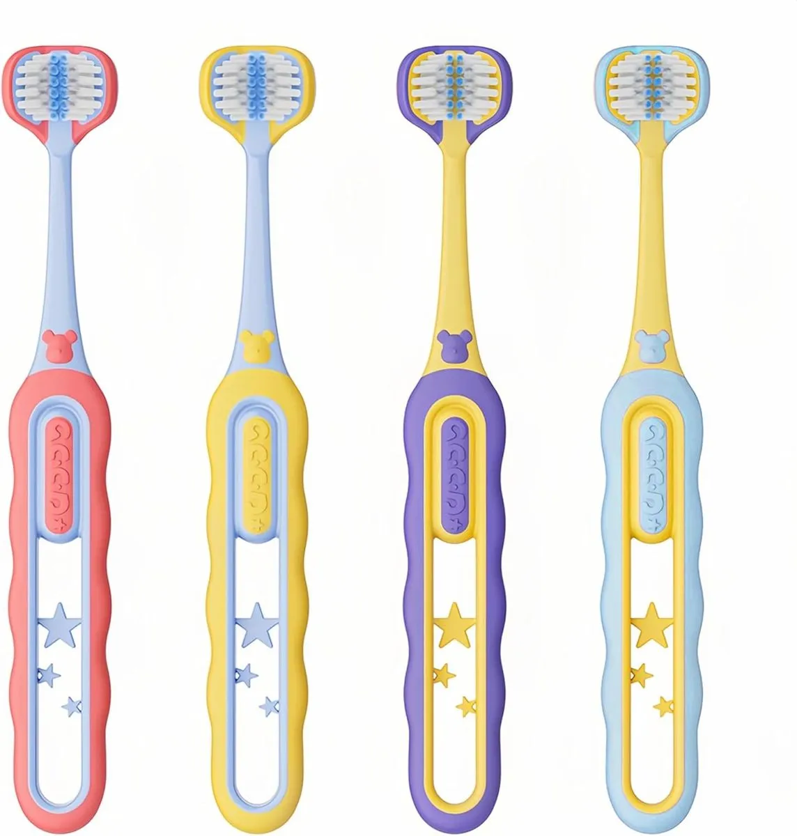 4 Pack Soft Toddler Toothbrushes, 3-Sided Toothbrush for Ages 1-8 Years,