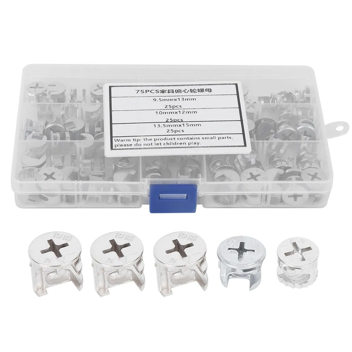 75-Piece 3-in-1 Cam Nut Furniture Fastener Set