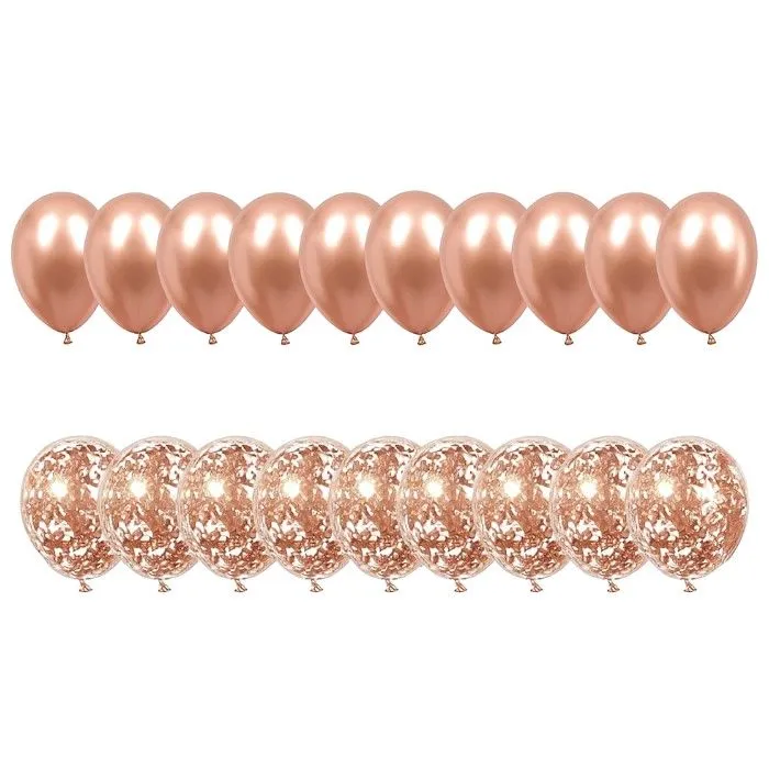 Metallic and Confetti Balloon Set - 20 Piece - Rose-Gold