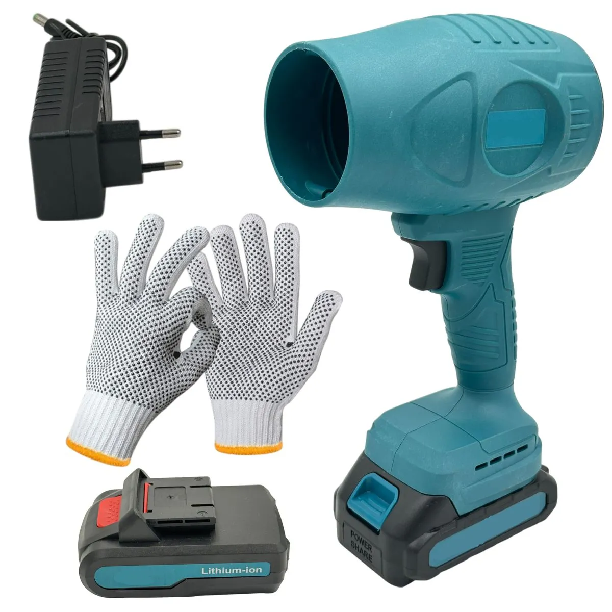 High Power Cordless Green Turbo Fan Blower With 2 x Battery Charger & Glove