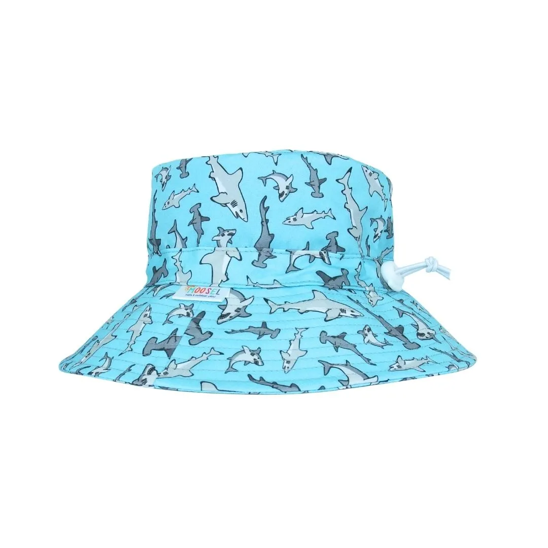 Moosel Hats Boys Wide Brim Bucket Sun Hat - White Sharks
