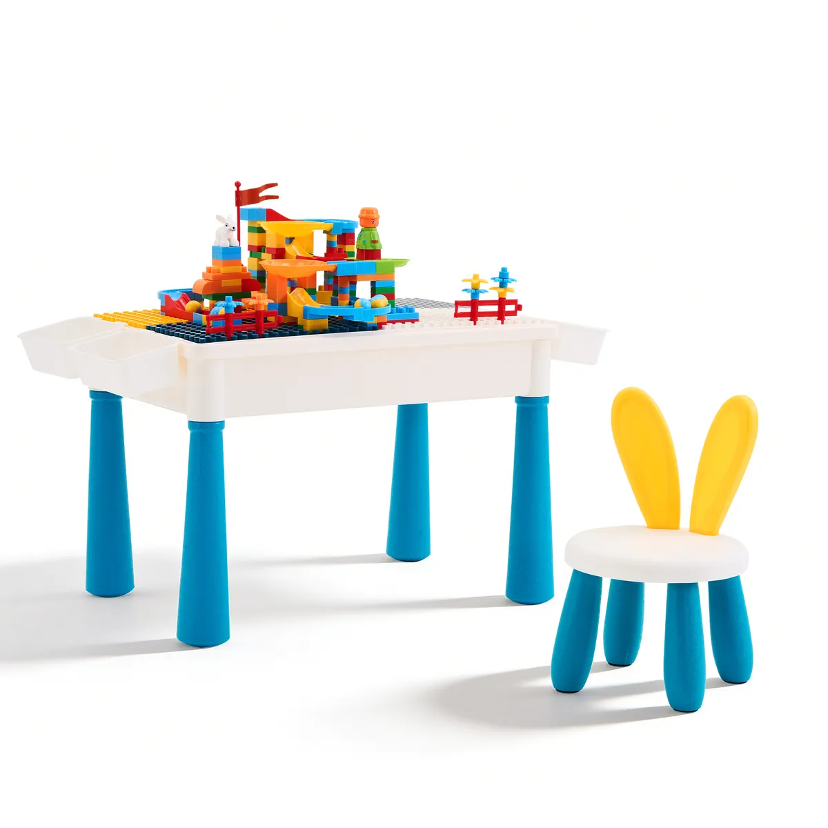 2-in-1 Kids Building Block Table & Water Play Table