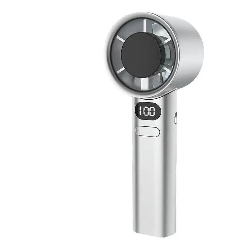 Hand Fan, Portable Mini Fan with Digital Display, Silver, USB Powered