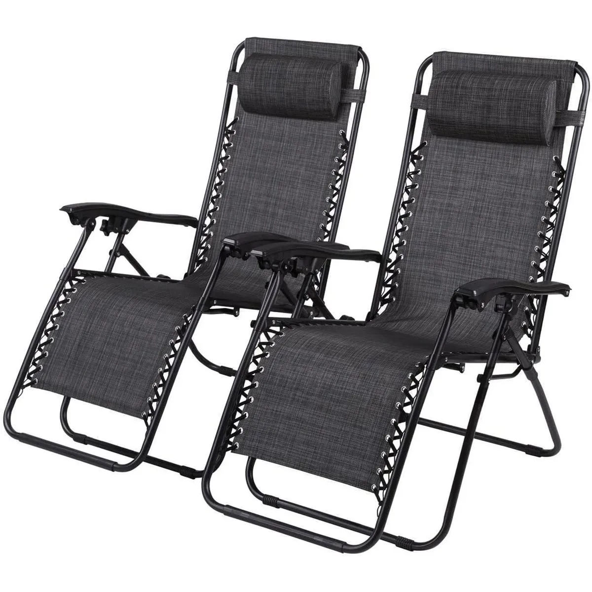 2 Pieces Gravity Sun Lounger Reclining Chair Fishing Recliner - Black