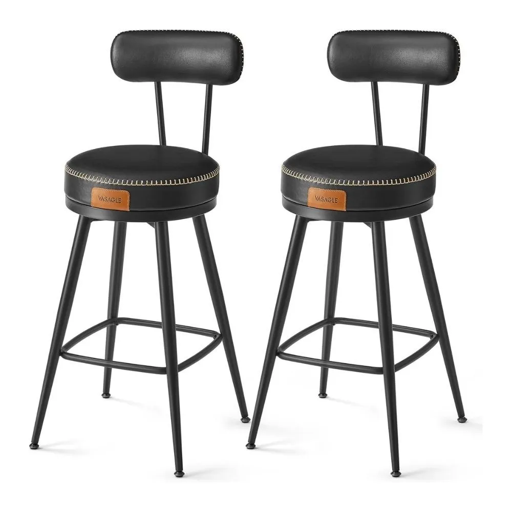 Vasagle Kitchen Counter Swivel Bar Stools with Backrest, Set of 2 - Black