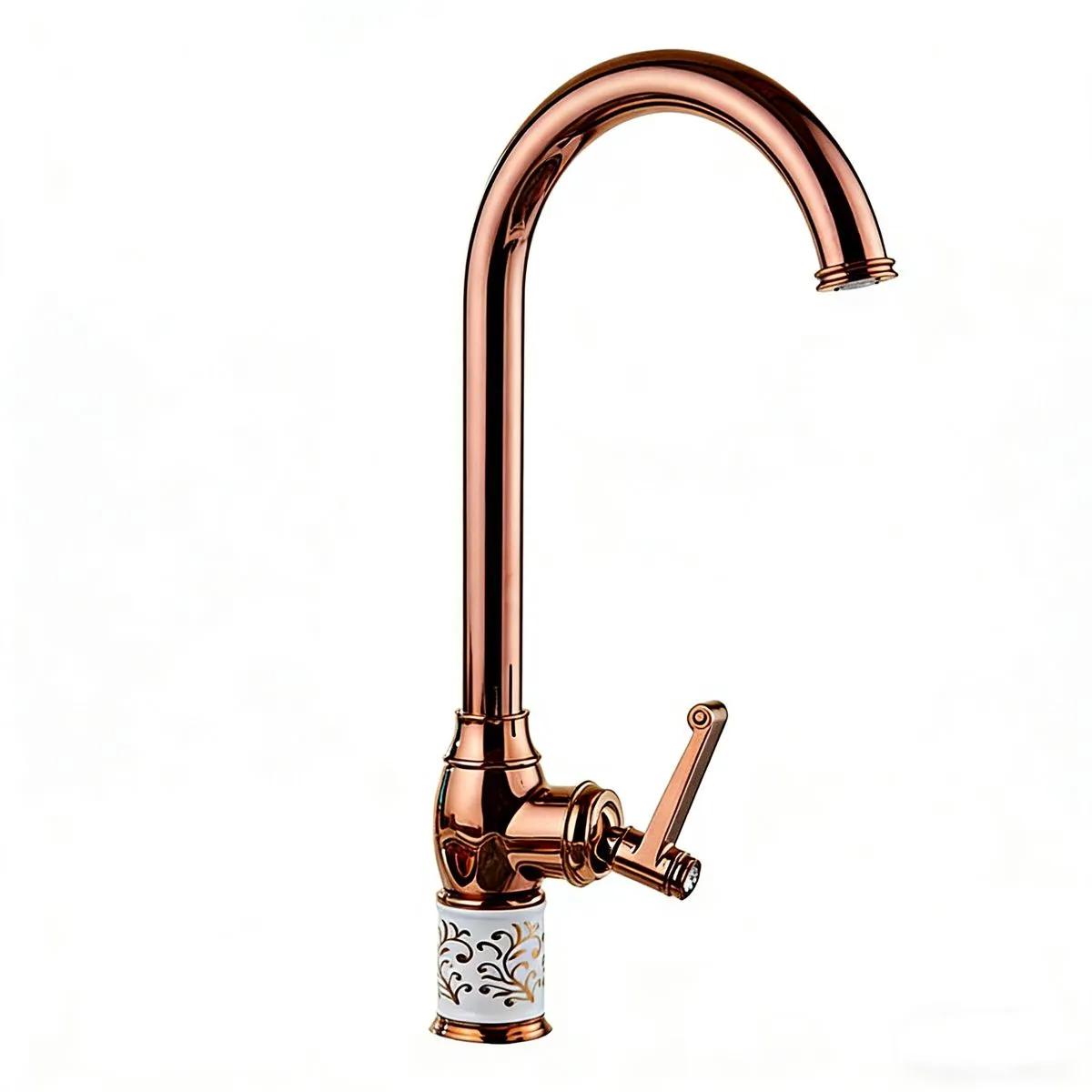Vintage Rose Gold Kitchen Faucet with Ceramic Base, Single Handle High Arc