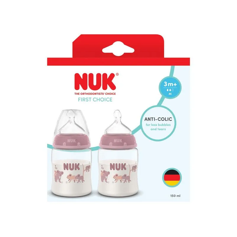 Nuk First Choice Twin Pack Bottle 150ml Medium Koala 3m+