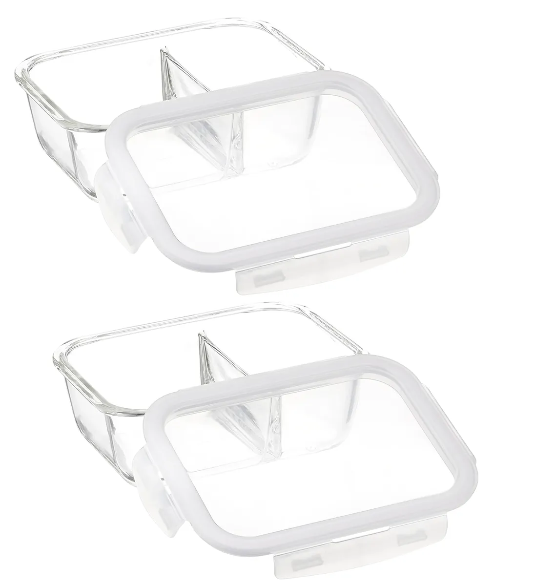 Rectangular Glass Food Storage Container 2 Compartment Meal Prep 660ml 2PC