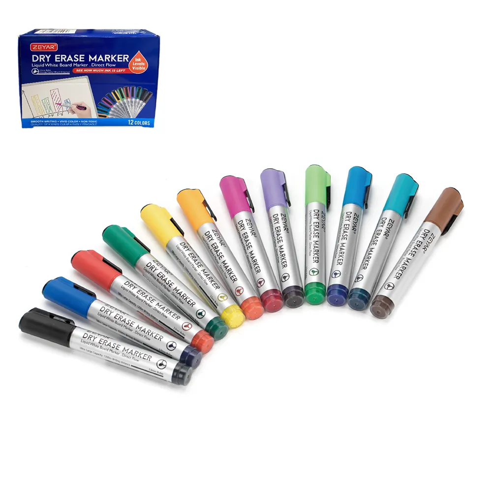 ZEYAR-12 Pcs Dry Erase Whiteboard Markers, Durable Fibre Tip, Rich Ink Flow