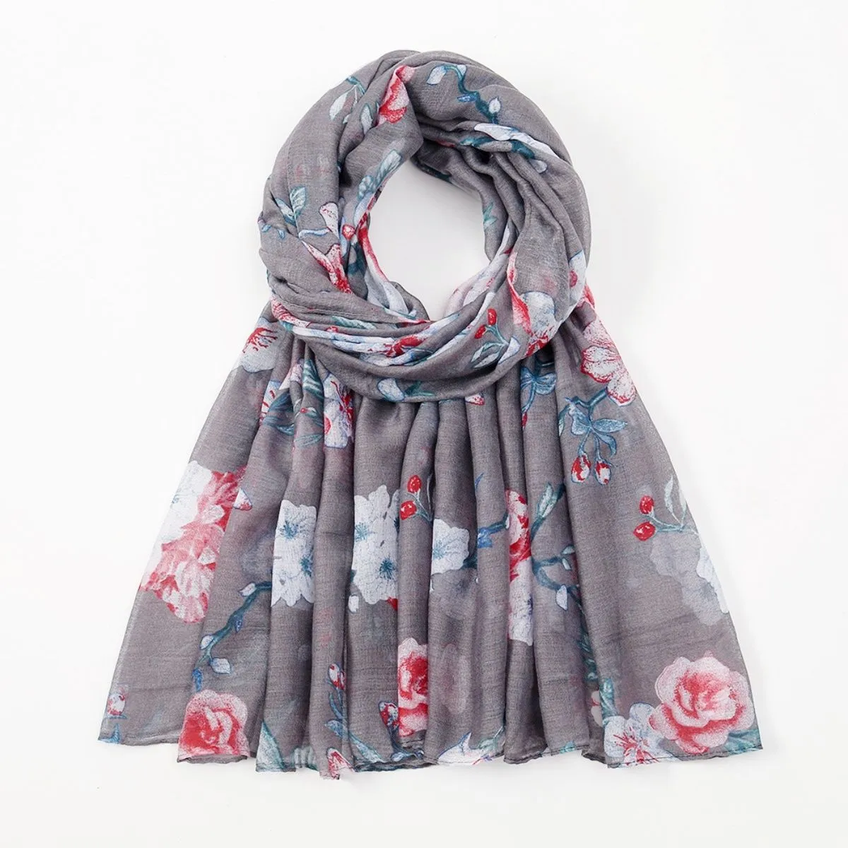 Floral Headwrap Scarfs Neck Scarf Cotton Flax Shawl Wrap Kerchief - Grey