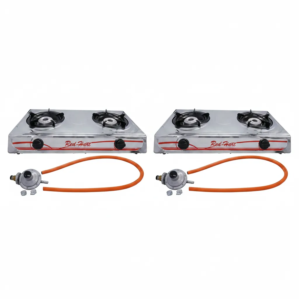 Casey 2 Plate Stainless Steel Gas Stove with Red Finish - 2 Pack