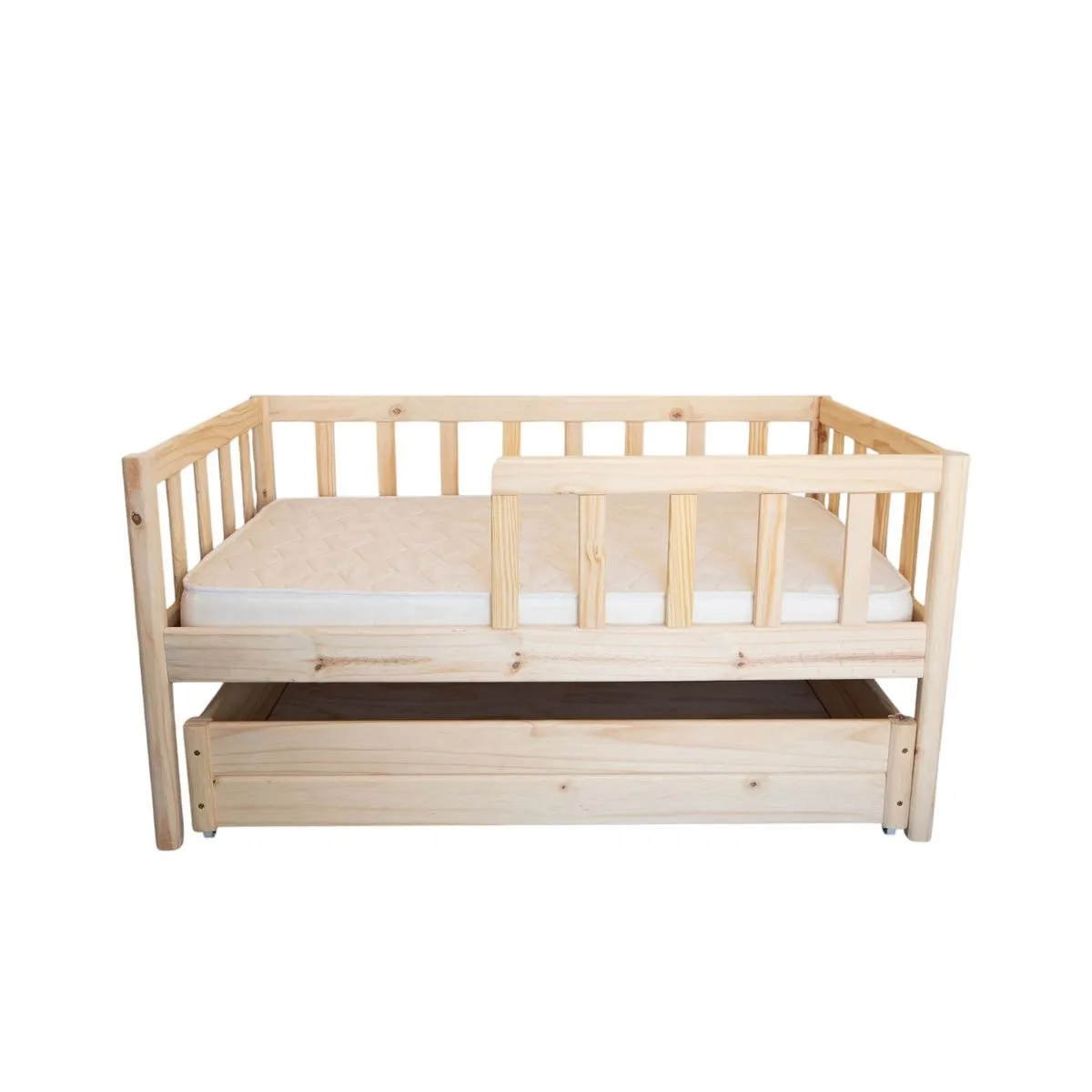 Toddler Intermediary Bed - Full Rails, Mattress & Storage Drawer - Natural