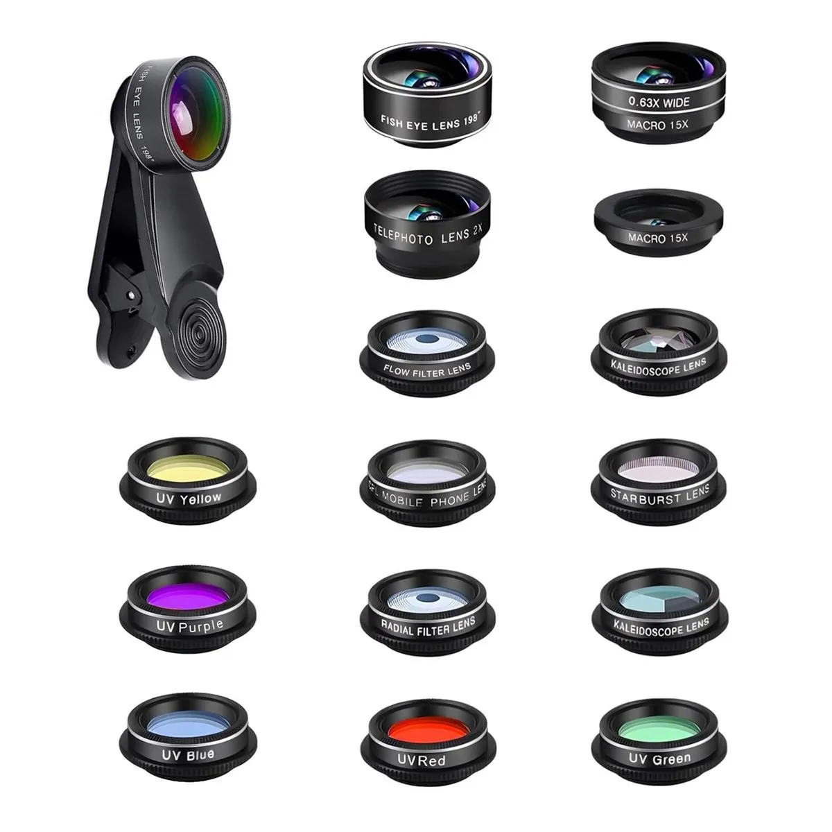 Fudisenn Universal Clip-on 15-in-1 Phone Camera Lens Kit